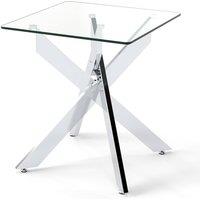 Costway Glass Top Side Table Square End Table Modern Nightstand Bedside Table in Silver