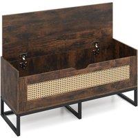 Costway Rattan Storage Chest Wicker Shoe Bench w/ Padded Seat & Flip-Top in Brown