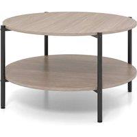 Costway 2-Tier Round Coffee Table Industrial Cocktail Table w/Storage Shelf in Grey