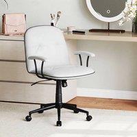 Costway Home Office Desk Chair PU Leather Swivel Makeup Vanity Chair-White in White