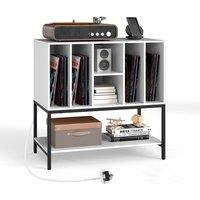Costway Record Player Stand Turntable Table with Charging Station in White