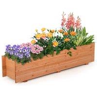 Costway Wooden Garden Planter Rectangular Plant Container w/ Drain Holes in Brown