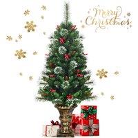 Gymax 120cm/4FT Artificial Christmas Tree With Glittered Branches Pine Cones in Green | Size: 4ft
