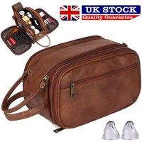 Kelvenix PU Leather Toiletry Bag For Men Large Travel Wash Bag in Brown