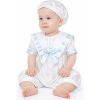 Vivaki Boy's Light Blue Pleated Christening Romper in White | Size: 6-9 m