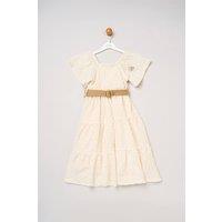 Miss Girl's Textured Dress & Belt Outfit Set in Mid Blue | Size: 5 Years