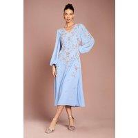 Coast Women's Long Sleeve Embellished Georgette Midi Dress in Dusty Blue | Size: 14