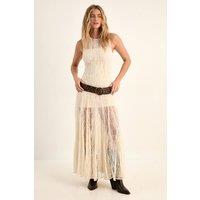 NastyGal Women's Vintage Lace Godet Hem Festival Maxi Dress in Cream | Size: Large