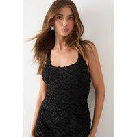 MissPap Women's Textured Floral Chiffon Bias Maxi in Black | Size: 10