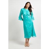Wallis Women's Burn Out Ruffle Sleeve Midi Dress in Turquoise | Size: 14