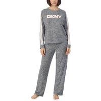 DKNY Women's Long sleeve top & pant lounge set in iron gate cationic in Grey | Size: Small