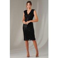 Jolie Moi Women's Qaya Sequin V Neck Shift Dress in Black | Size: 16