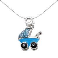 Jewelco London Women's Sterling Silver Blue Enamel Crystal Buggie Pram Link Charm