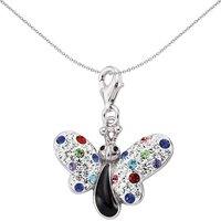 Jewelco London Women's Sterling Silver Multi Coloured Crystal Flutter By Butterfly Charm