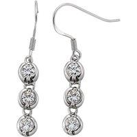 Jewelco London Women's Silver CZ Trilogy Chain Drop Drop Earrings