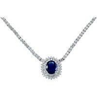 Jewelco London Women's Silver Blue Oval CZ Royal Lady Di Cluster Pendant Necklace 15inch