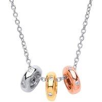Jewelco London Women's 3-Colour Silver CZ Trilogy Halo Rings Charm Necklace 15 + 2 inch