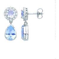 Jewelco London Women's Silver Blue Pear CZ Raindrop Halo Cluster Solitaire Drop Earrings
