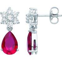 Jewelco London Women's Silver Red Pear CZ Snowflaked Blood Drop Cluster Drop Earrings