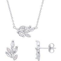 Jewelco London Women's 925 Silver Marquise CZ Tree Branch Leaves Earrings Necklace Set