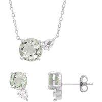 Jewelco London Women's Silver Green Pear CZ Comet Tail Toi et Moi Earrings Necklace Set