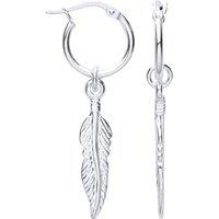 Jewelco London Women's 925 Sterling Silver Angel Wing Feather Leaf Hoop Drop Earrings