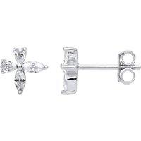 Jewelco London Women's 925 Silver Marquise Pear CZ Flower Petals Bow Tie Stud Earrings
