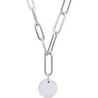 Jewelco London Women's Silver Hammered Paperclip Round Disc Lavalier Necklace 18 + 2"