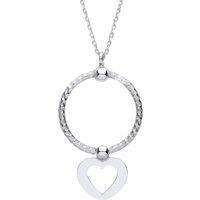 Jewelco London Women's Silver Snake Circle Cutout Heart Disc Pendant Necklace 16"