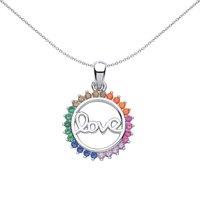 Jewelco London Women's Silver Rainbow CZ Coral Rainbow Fizzy Love Circle Necklace 18"