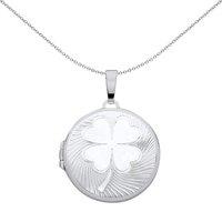 Jewelco London Women's Silver Fluted 4 Leaf Clover Round Locket Pendant Necklace 18 inch