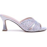 Paradox London Women's Marisol' Diamante Flare Heel Mule in Metallic Silver | Size: 4