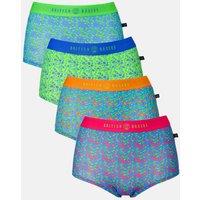 British Boxers Women's Pack of Four "Boom Bloom" Hipster Boxer Briefs in Bright Blue | Size: XS