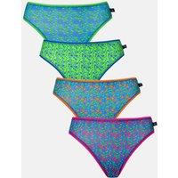 British Boxers Women's Pack of Four "Boom Bloom" High Leg Knickers in Bright Blue | Size: XL
