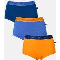 British Boxers Women's Pack of Three Citron Blue Cotton Hipster Boxer Briefs in Dark Blue | Size: Small