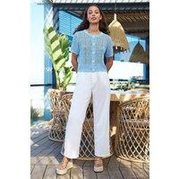 Yumi Women's White Wide Leg Trousers | Size: 12