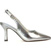 XY London Women's 'Valerie' Stiletto High Heel Closed Toe Slingback Court Shoes in Metallic Silver | Size: 7