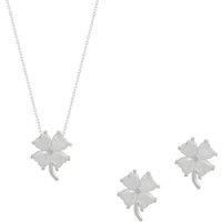 Spero London Women's Four Leaf Clover Sterling Silver Necklace & Earring Set - White
