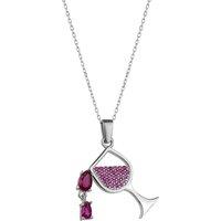 Spero London Women's Red Wine Glass Sterling Silver Necklace