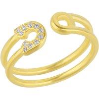 Spero London Women's Sterling Silver Pave Jewelled Safety Pin Ring in Gold