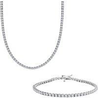 Spero London Women's Sterling Silver Large Tennis Necklace & Bracelet Set - 3mm