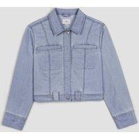 Enorsia Women's Light Wash Cropped Denim Jacket in Light Blue | Size: 16