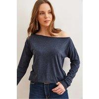 HOXTON GAL Women's Regular Fit Boat Neck Long Sleeve Draped Jumper in Navy | Size: Small