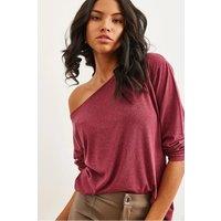 HOXTON GAL Women's Regular Fit Boat Neck Long Sleeve Draped Jumper in Burgundy | Size: Small