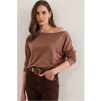 HOXTON GAL Women's Regular Fit Boat Neck Long Sleeve Draped Jumper in Light Brown | Size: Medium