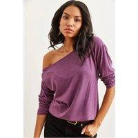 HOXTON GAL Women's Regular Fit Boat Neck Long Sleeve Draped Jumper in Lilac | Size: Small