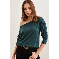 HOXTON GAL Women's Regular Fit Boat Neck Long Sleeve Draped Jumper in Green | Size: Small