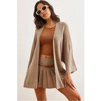 HOXTON GAL Women's Regular Fit Batwing Sleeve Open Front Knit Cardigan in Stone | Size: Medium