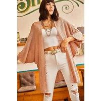 HOXTON GAL Women's Regular Fit Batwing Sleeve Open Front Knit Cardigan in Pink | Size: Small