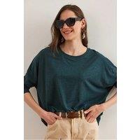 HOXTON GAL Women's Regular Fit Crew Neck Batwing Wool Sweater in Green | Size: Large